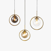 Zoey Glass Pendant Light with a Metal Ring - Lamp Copper