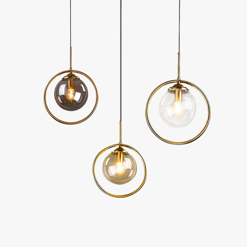 Zoey Glass Pendant Light with a Metal Ring - Lamp Copper