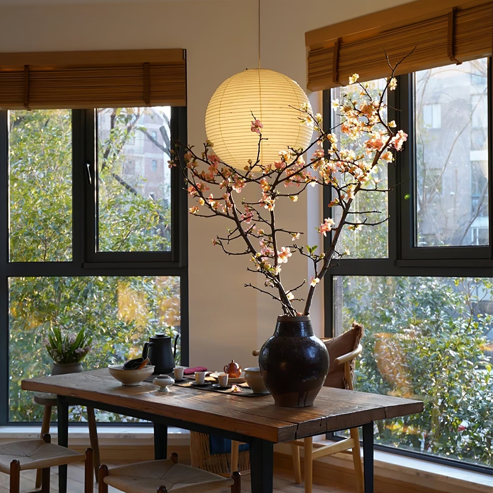 Sylin Pendant Swag Light Mulberry Silk - Lamp Copper