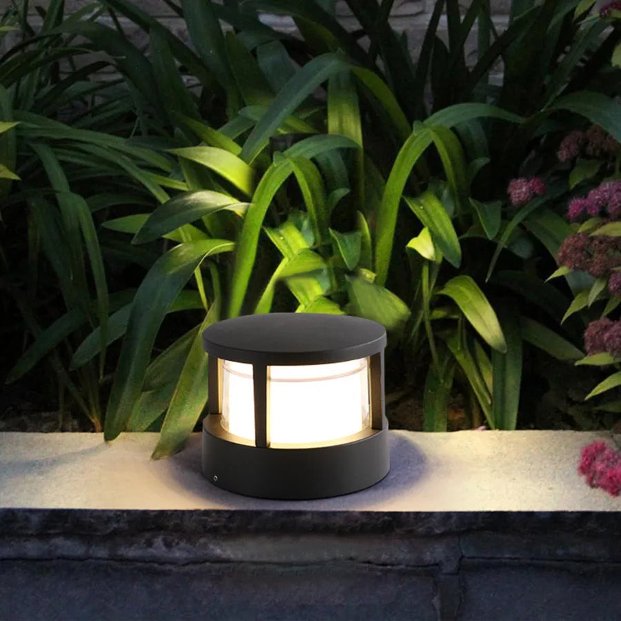 Zyra Modern Metal Cylindrical Outdoor Bollard Light, Black - Lamp Copper
