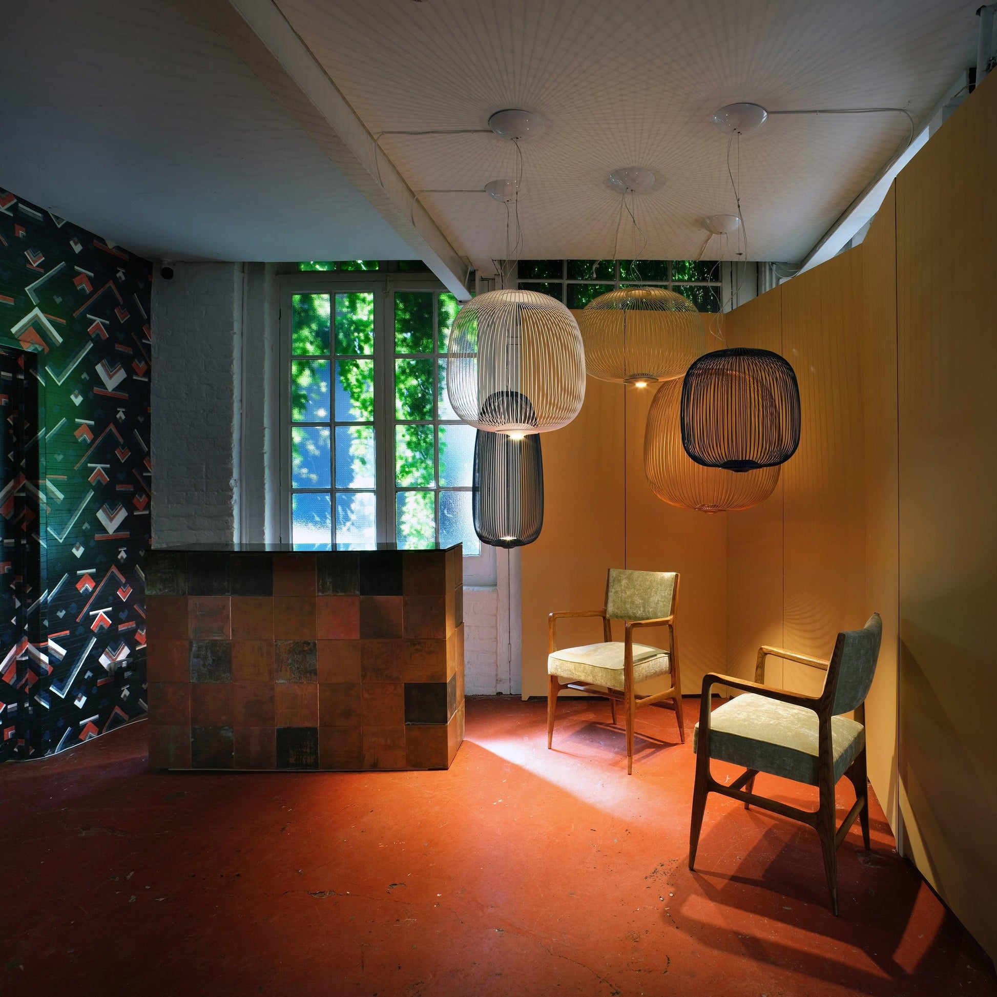 Aero Lightweight Spokes Cage Pendant Light - Lamp Copper