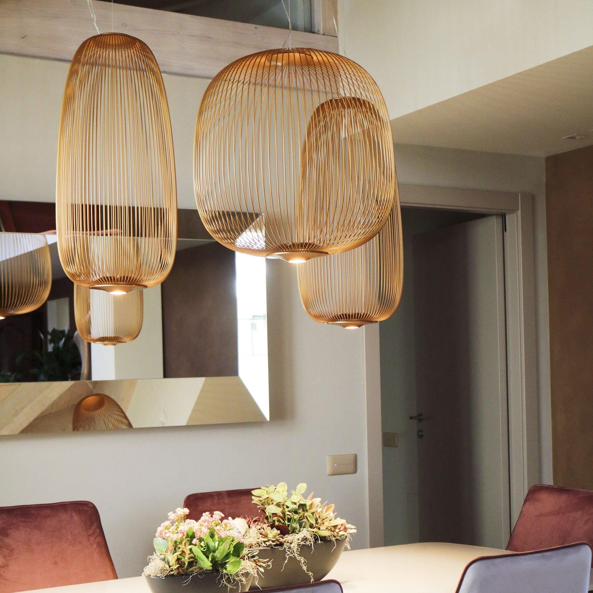 Aero Lightweight Spokes Cage Pendant Light - Lamp Copper