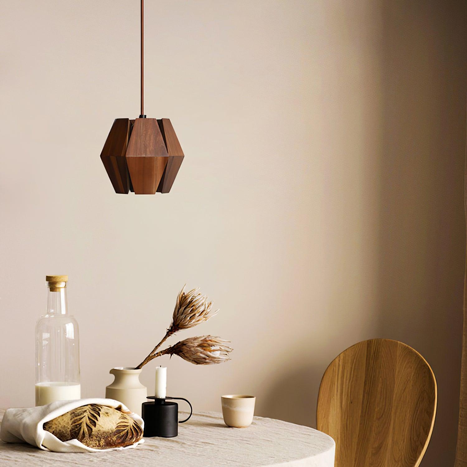 Pendant Lamp Geometric Wood Shade Warm Glow Nordic Minimalist Accent - Lamp Copper