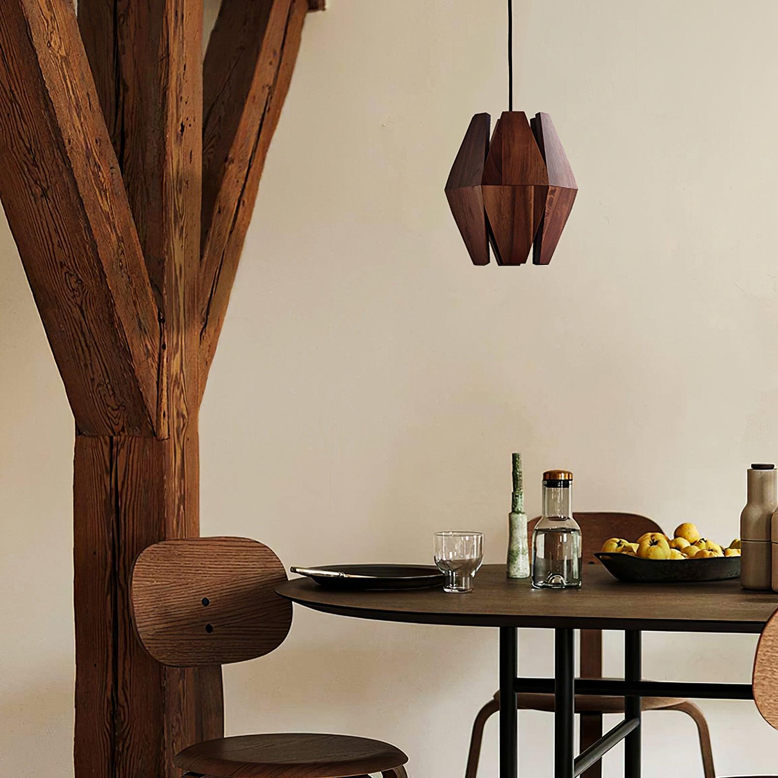 Pendant Lamp Geometric Wood Shade Warm Glow Nordic Minimalist Accent - Lamp Copper