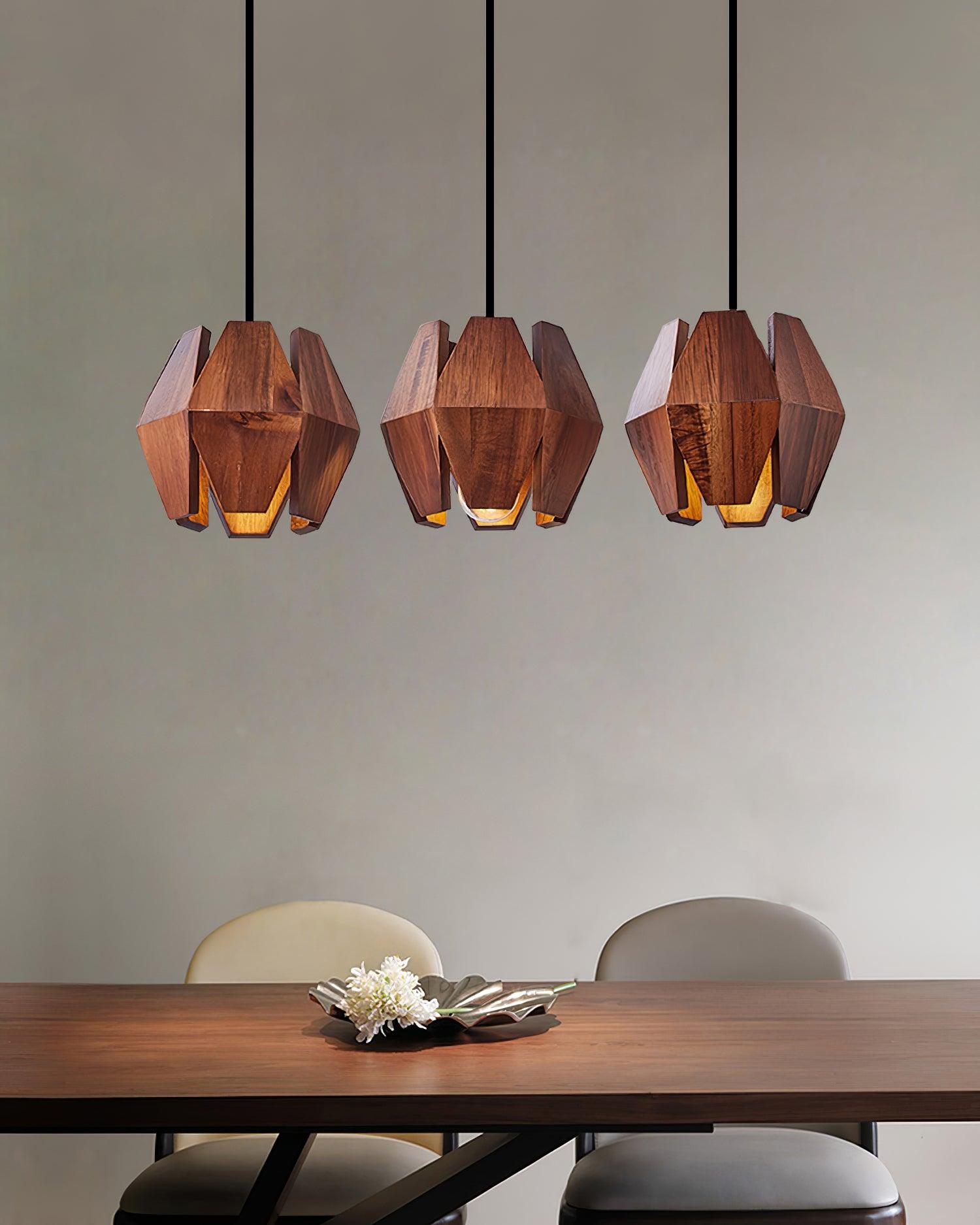 Pendant Lamp Geometric Wood Shade Warm Glow Nordic Minimalist Accent - Lamp Copper