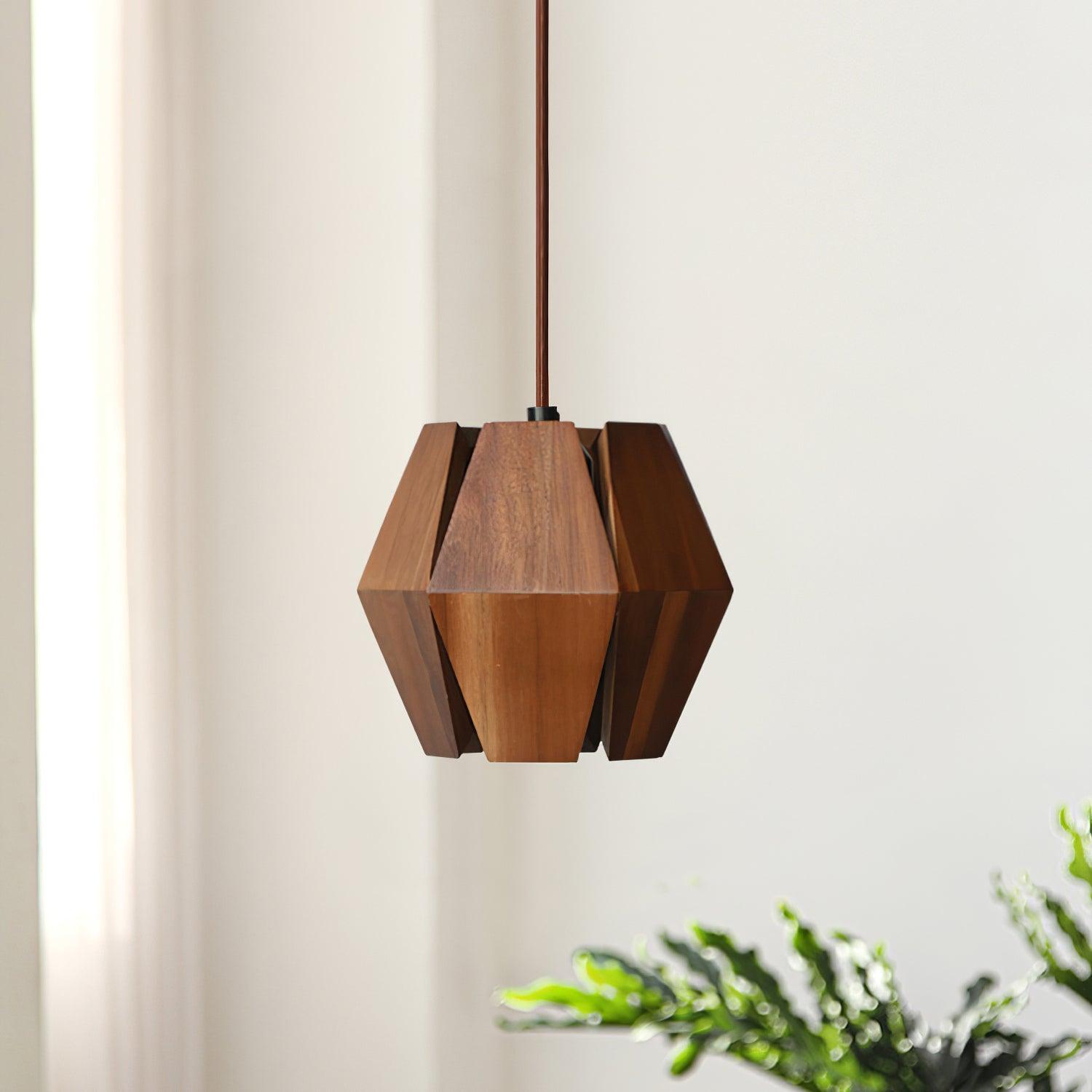 Pendant Lamp Geometric Wood Shade Warm Glow Nordic Minimalist Accent - Lamp Copper