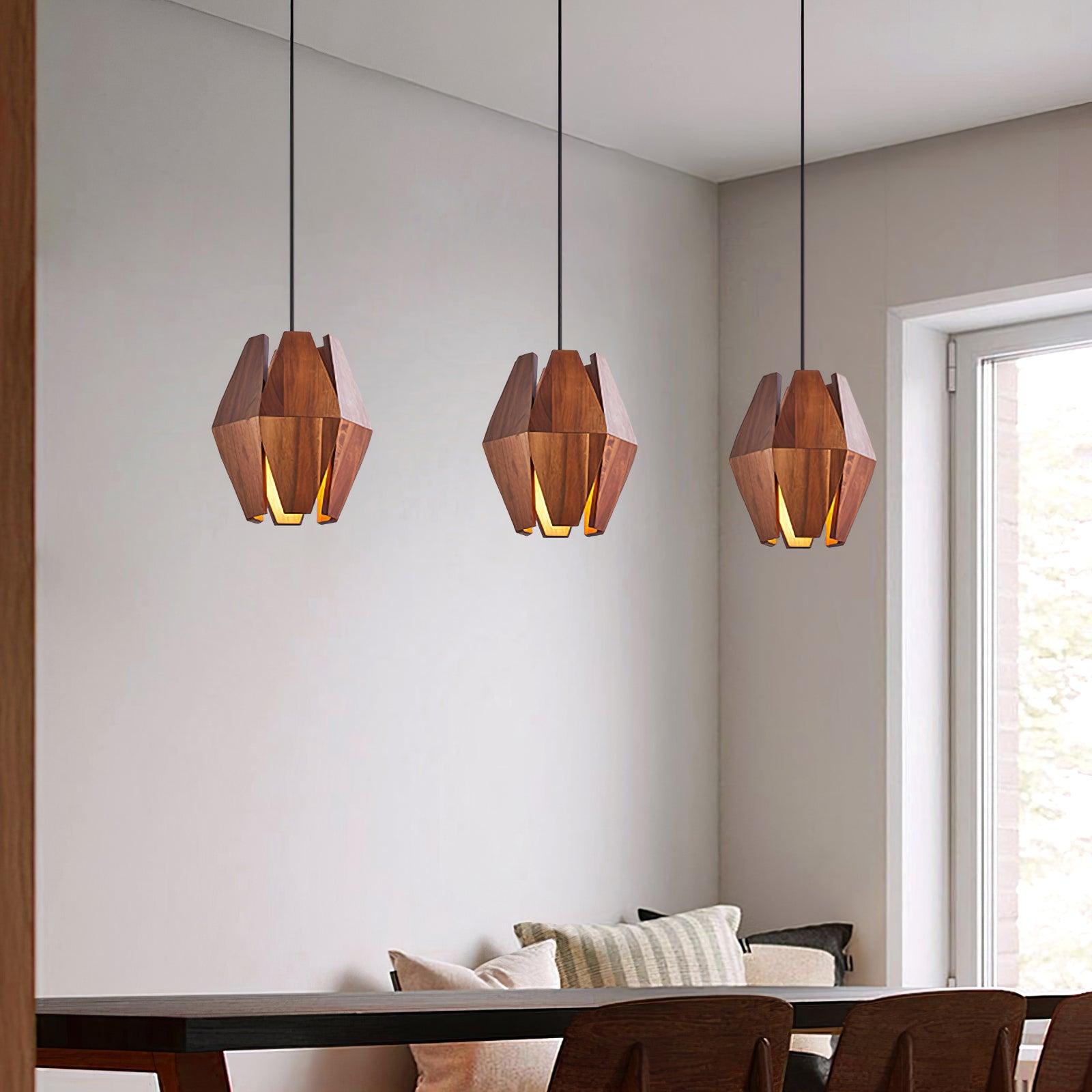 Pendant Lamp Geometric Wood Shade Warm Glow Nordic Minimalist Accent - Lamp Copper