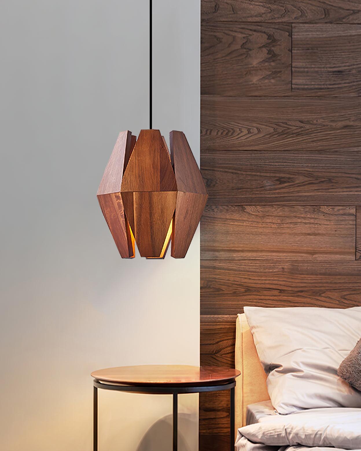 Pendant Lamp Geometric Wood Shade Warm Glow Nordic Minimalist Accent - Lamp Copper