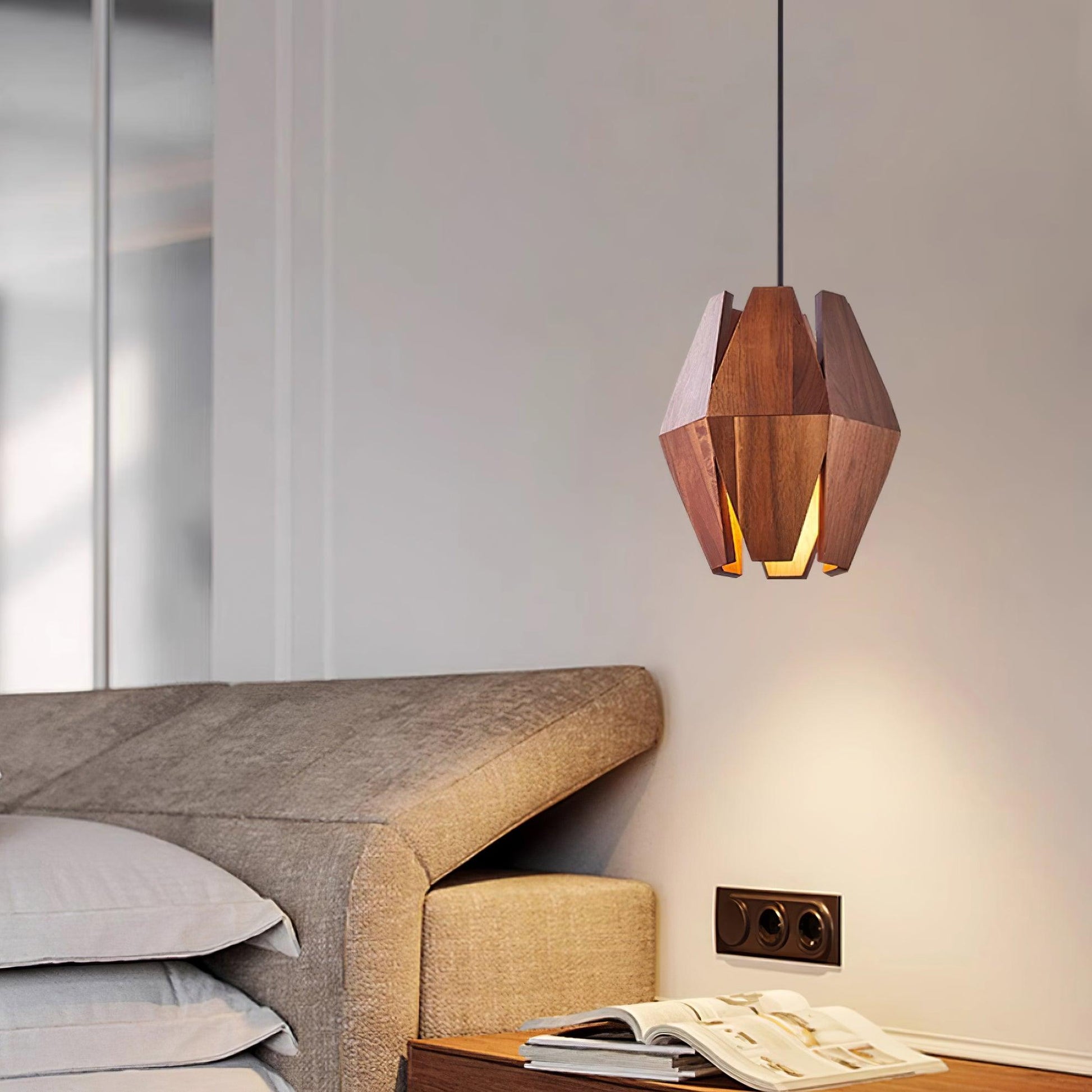 Pendant Lamp Geometric Wood Shade Warm Glow Nordic Minimalist Accent - Lamp Copper