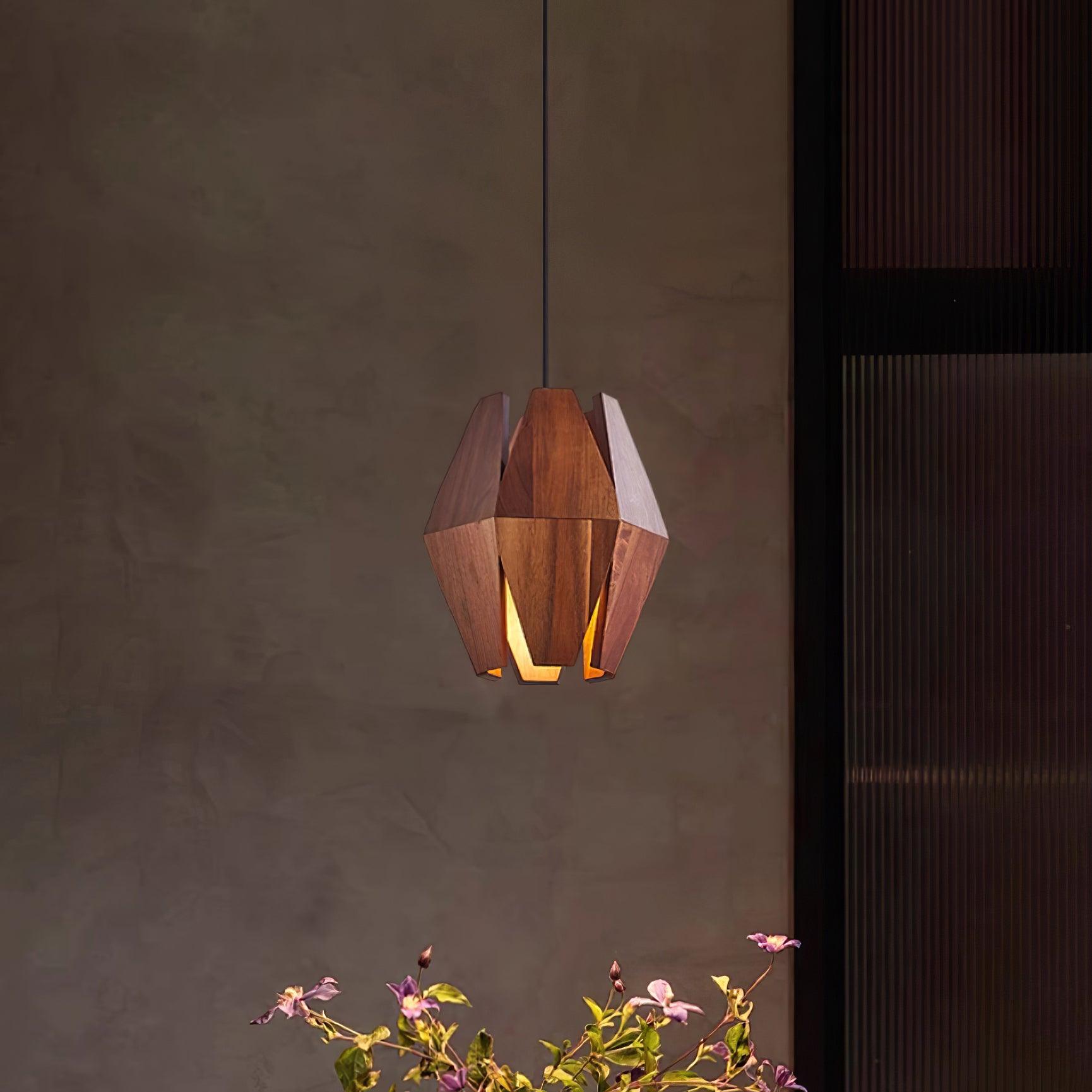 Pendant Lamp Geometric Wood Shade Warm Glow Nordic Minimalist Accent - Lamp Copper