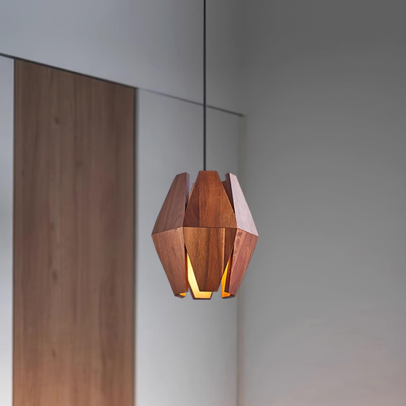Pendant Lamp Geometric Wood Shade Warm Glow Nordic Minimalist Accent - Lamp Copper