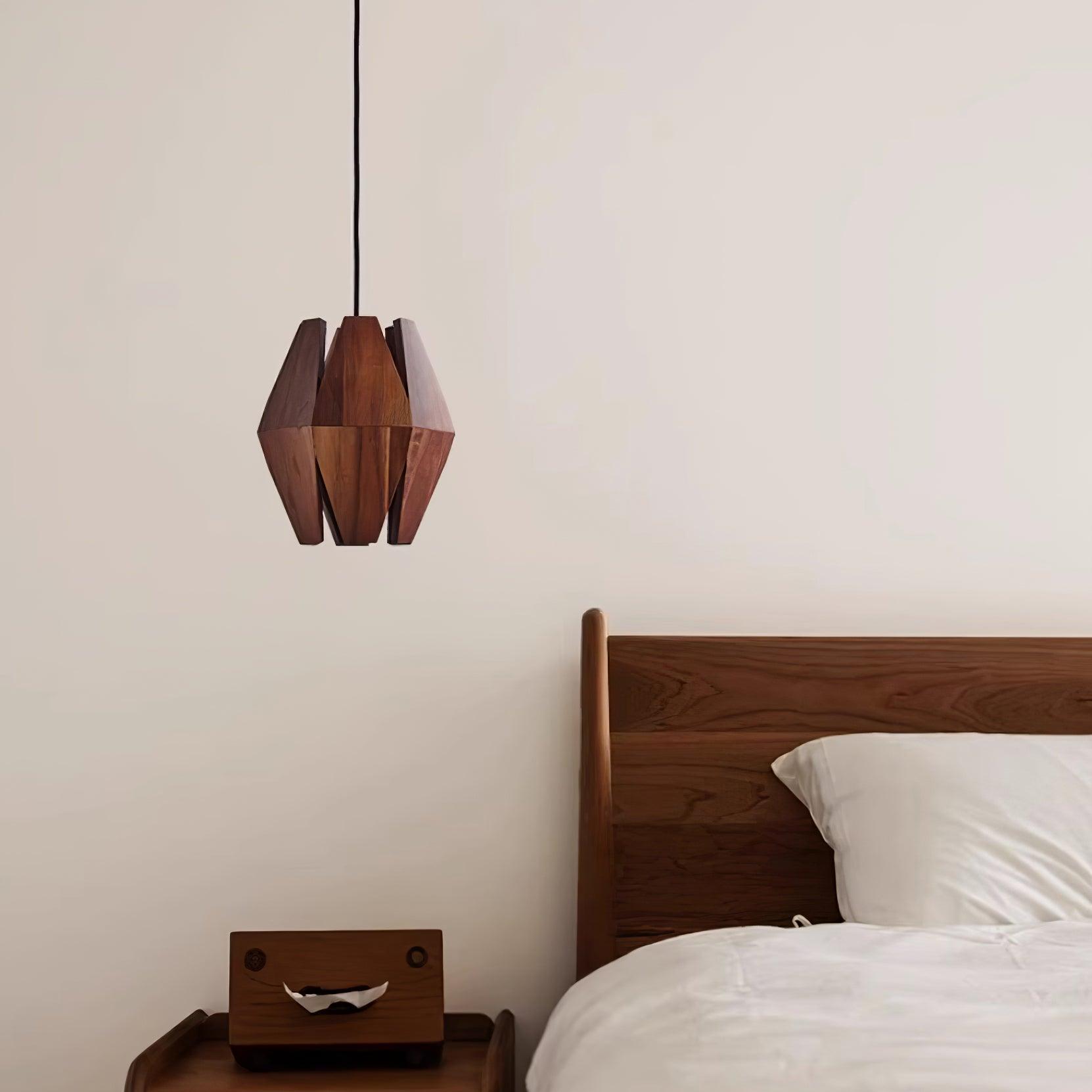 Pendant Lamp Geometric Wood Shade Warm Glow Nordic Minimalist Accent - Lamp Copper