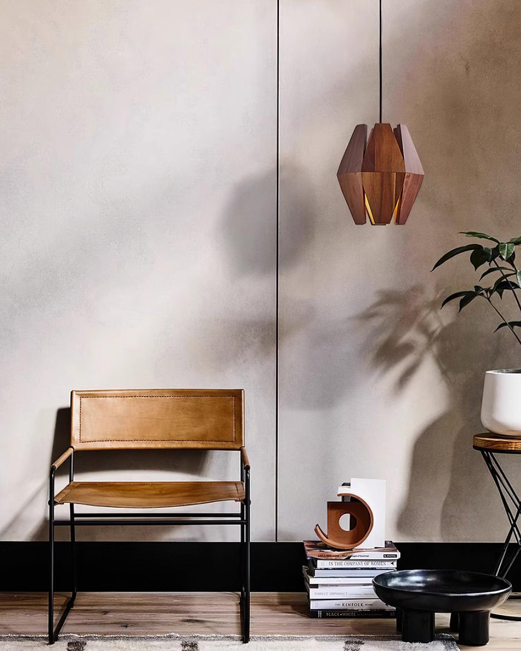 Pendant Lamp Geometric Wood Shade Warm Glow Nordic Minimalist Accent - Lamp Copper
