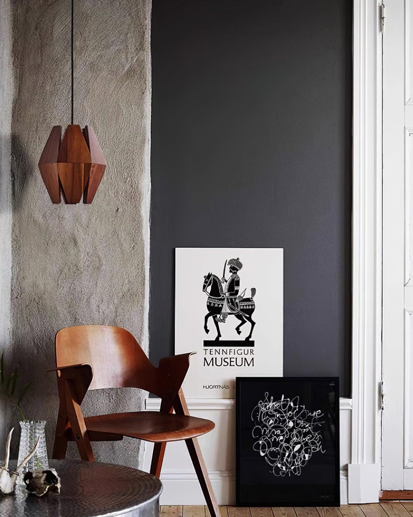 Pendant Lamp Geometric Wood Shade Warm Glow Nordic Minimalist Accent - Lamp Copper