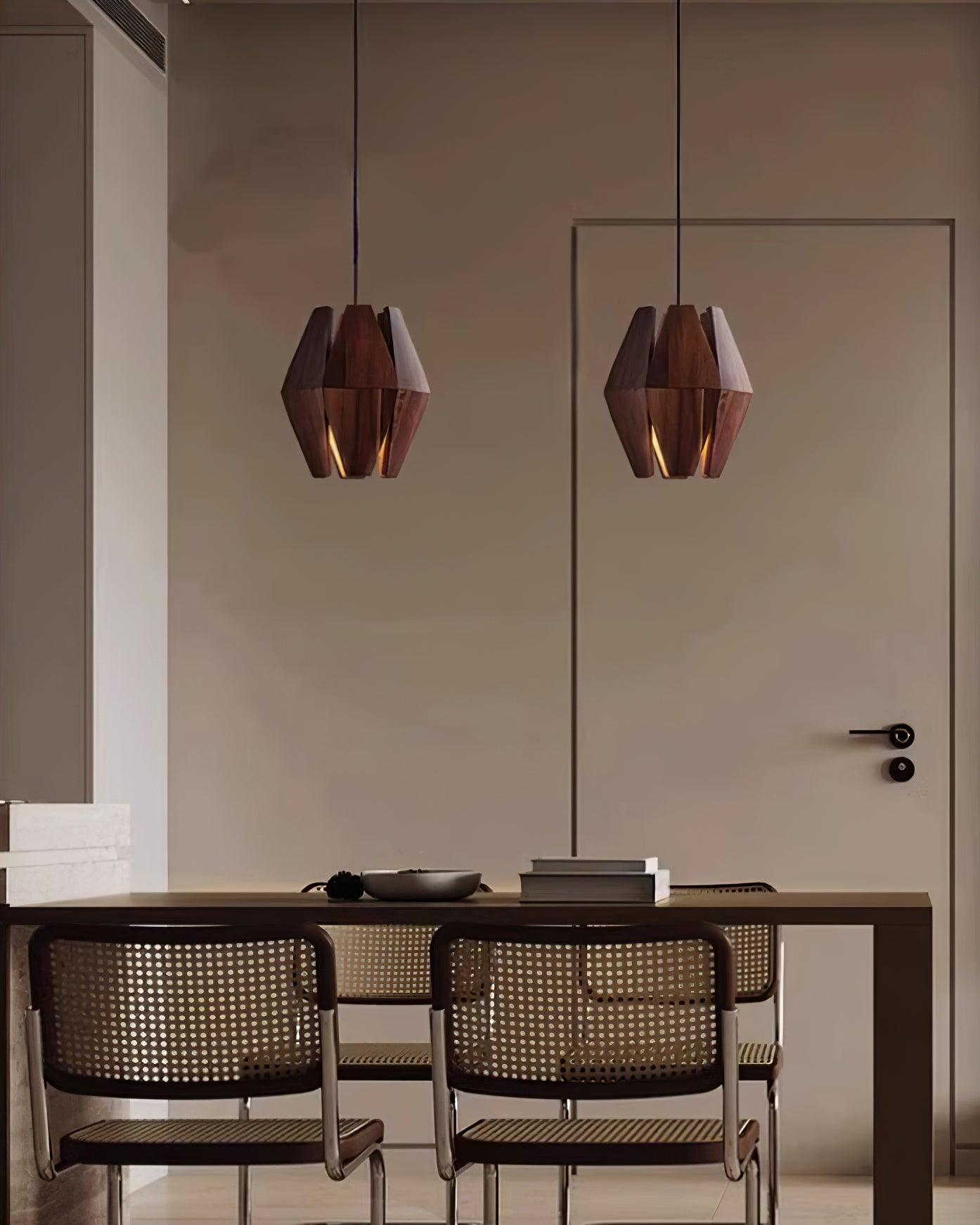 Pendant Lamp Geometric Wood Shade Warm Glow Nordic Minimalist Accent - Lamp Copper