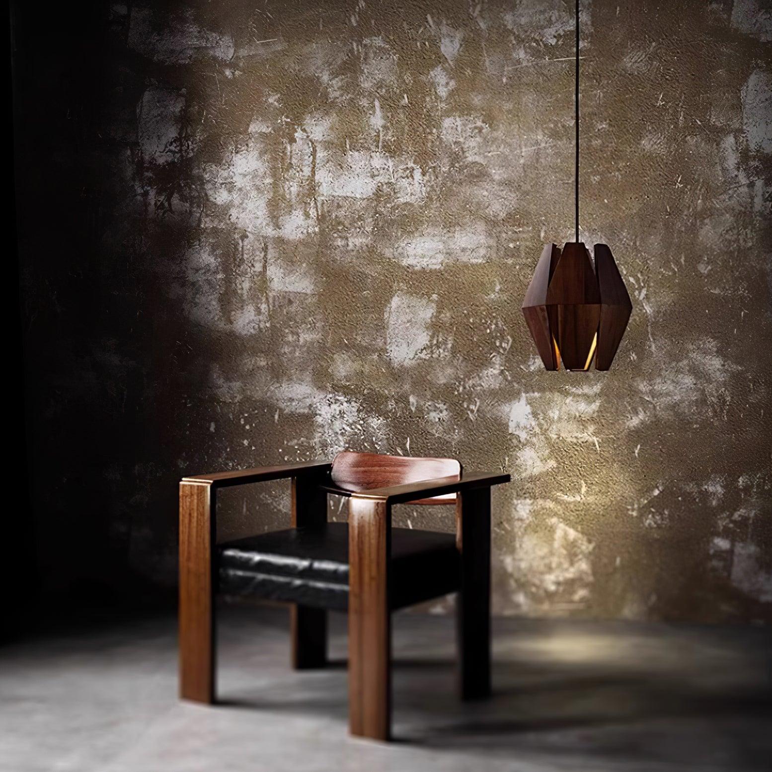 Pendant Lamp Geometric Wood Shade Warm Glow Nordic Minimalist Accent - Lamp Copper