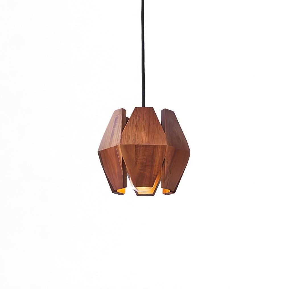 Pendant Lamp Geometric Wood Shade Warm Glow Nordic Minimalist Accent - Lamp Copper