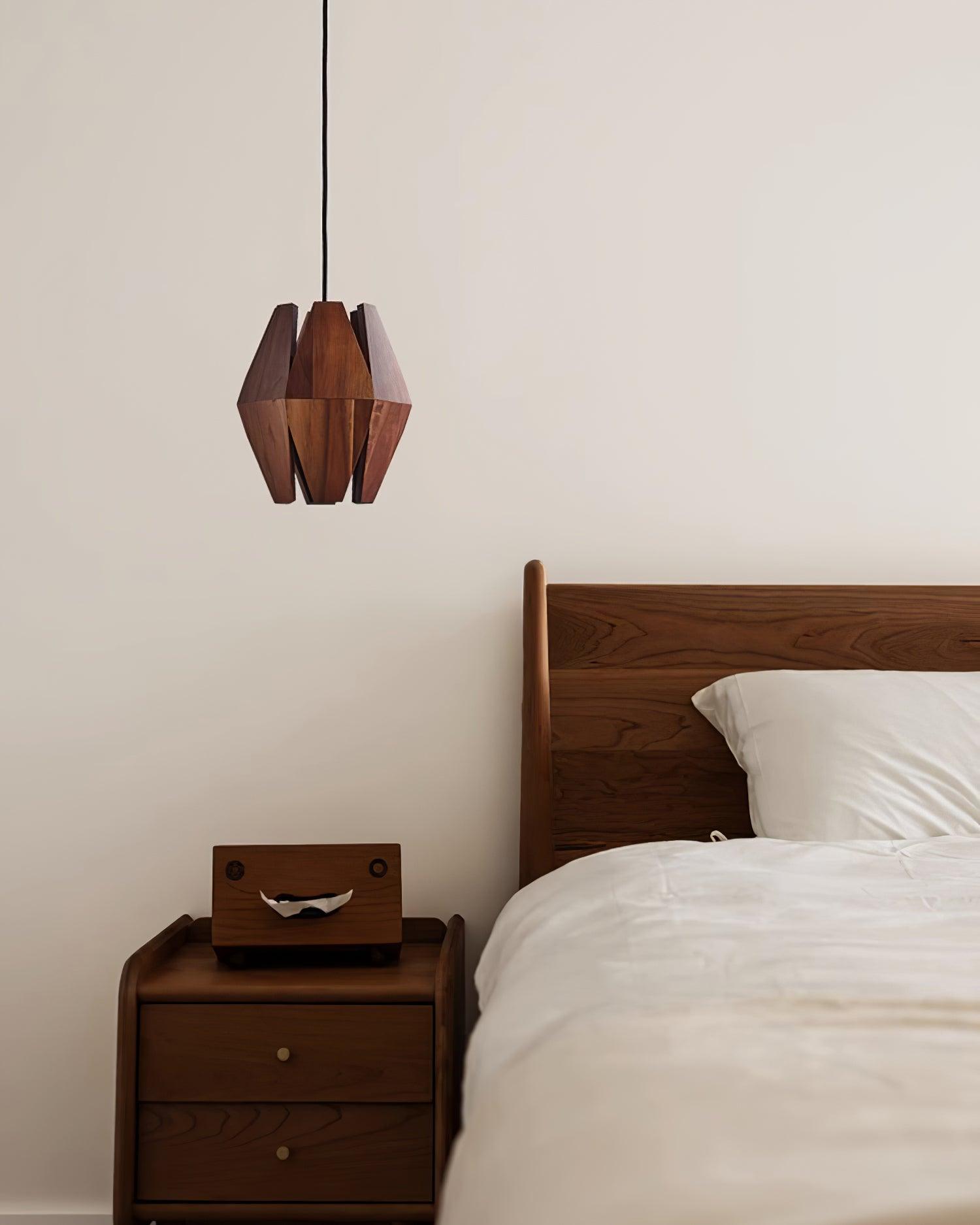 Pendant Lamp Geometric Wood Shade Warm Glow Nordic Minimalist Accent - Lamp Copper