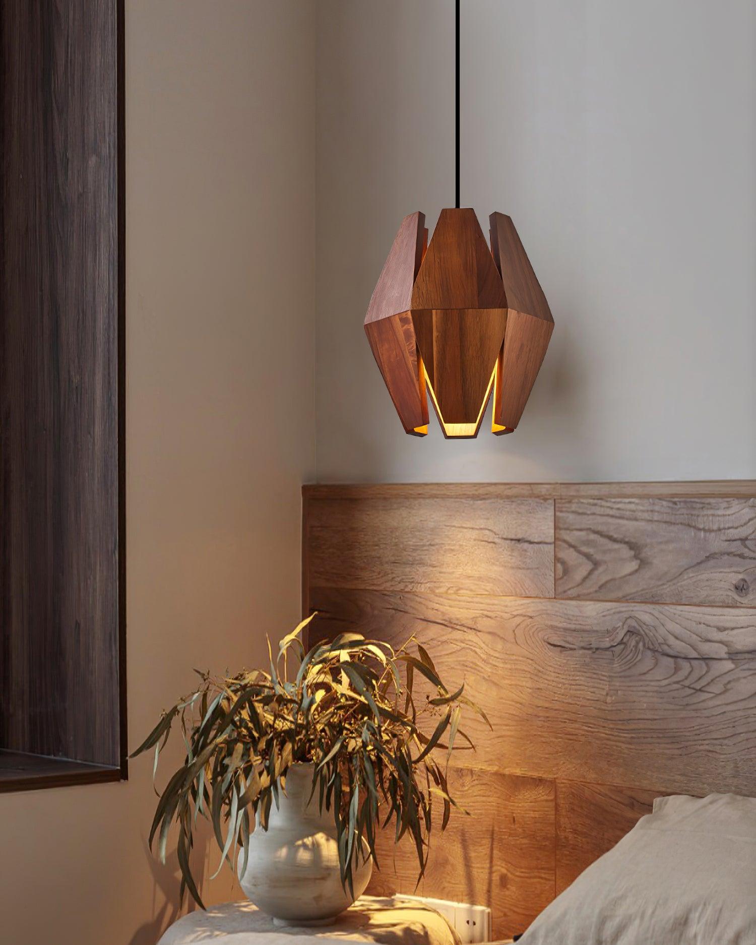 Pendant Lamp Geometric Wood Shade Warm Glow Nordic Minimalist Accent - Lamp Copper