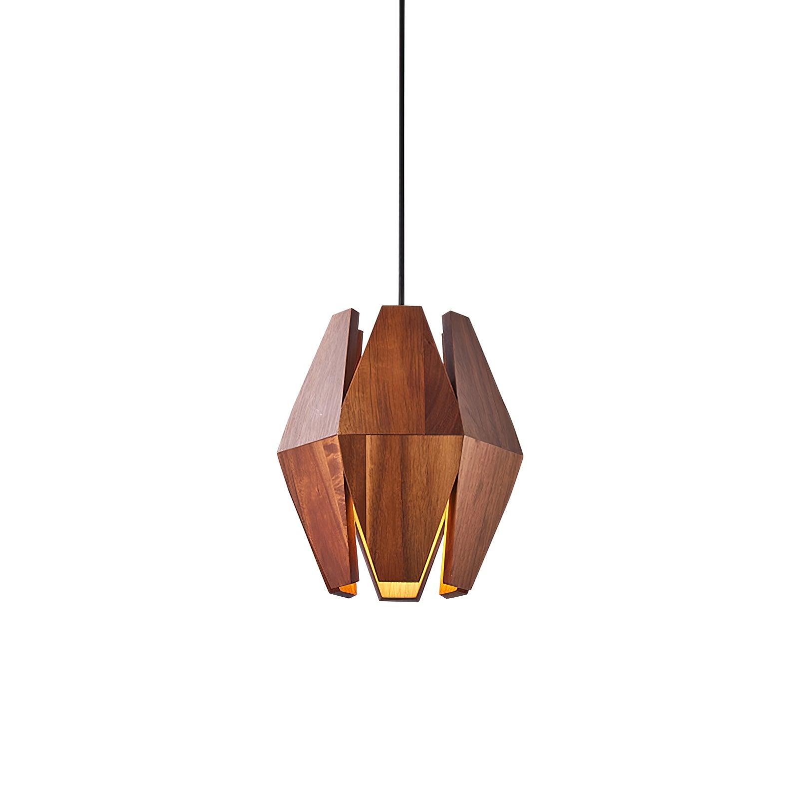 Pendant Lamp Geometric Wood Shade Warm Glow Nordic Minimalist Accent - Lamp Copper