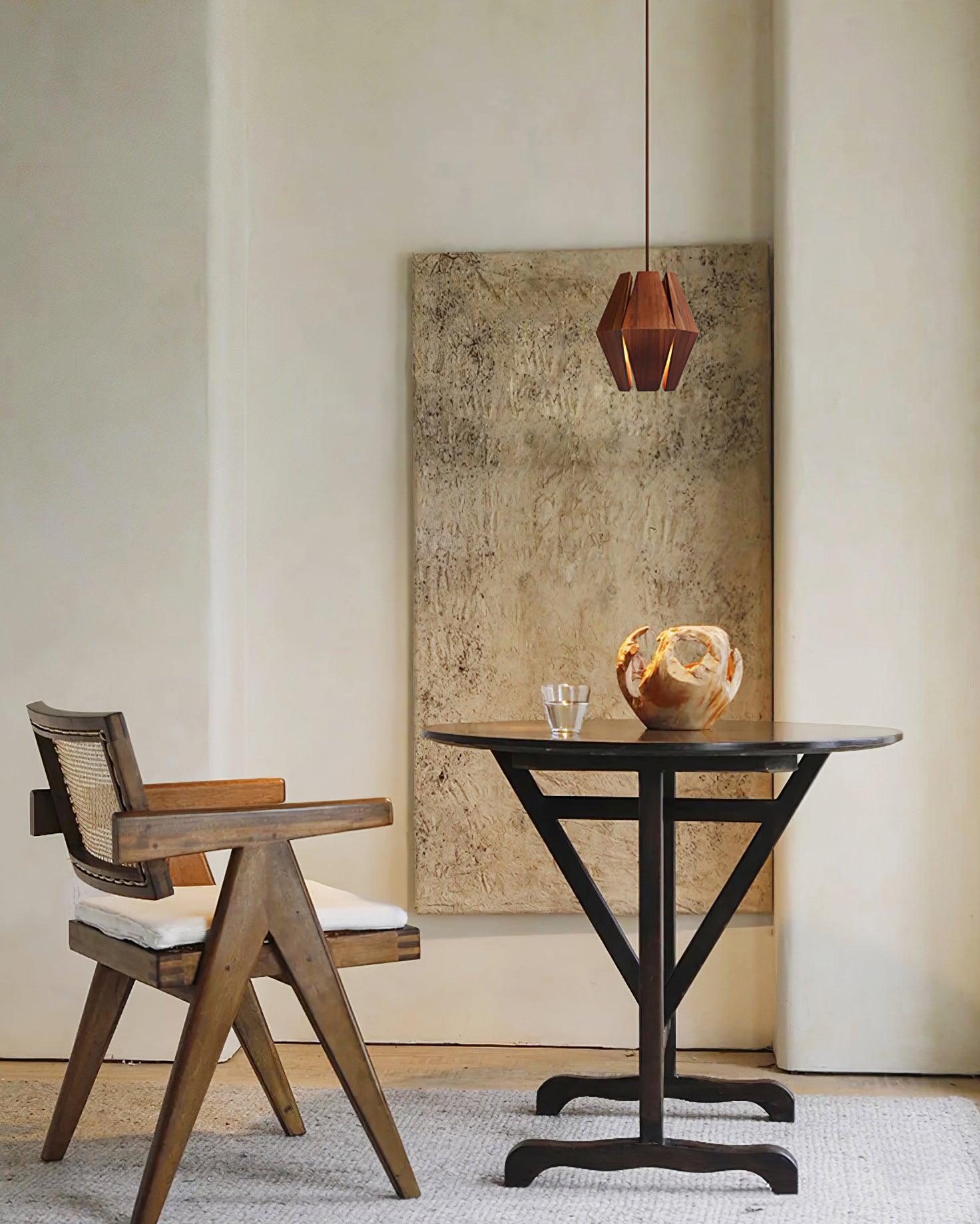 Pendant Lamp Geometric Wood Shade Warm Glow Nordic Minimalist Accent - Lamp Copper