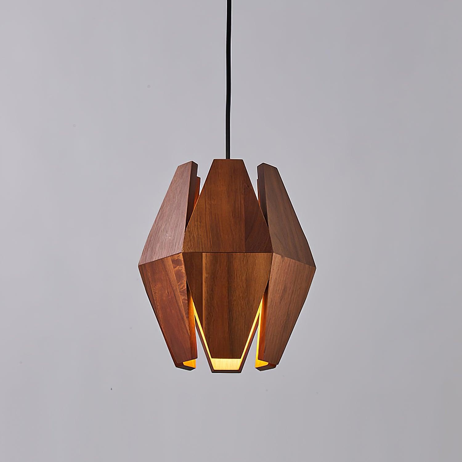 Pendant Lamp Geometric Wood Shade Warm Glow Nordic Minimalist Accent - Lamp Copper