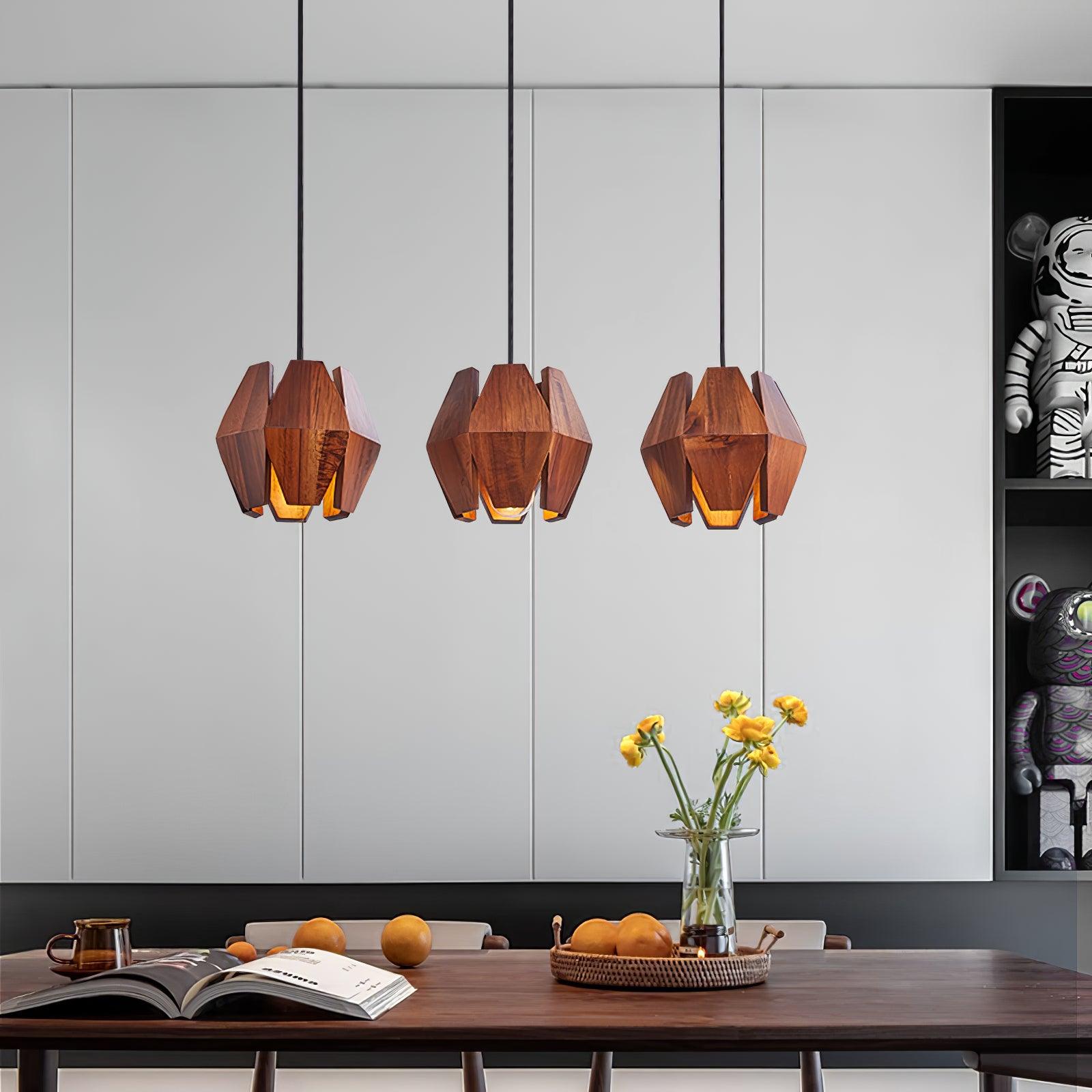 Pendant Lamp Geometric Wood Shade Warm Glow Nordic Minimalist Accent - Lamp Copper