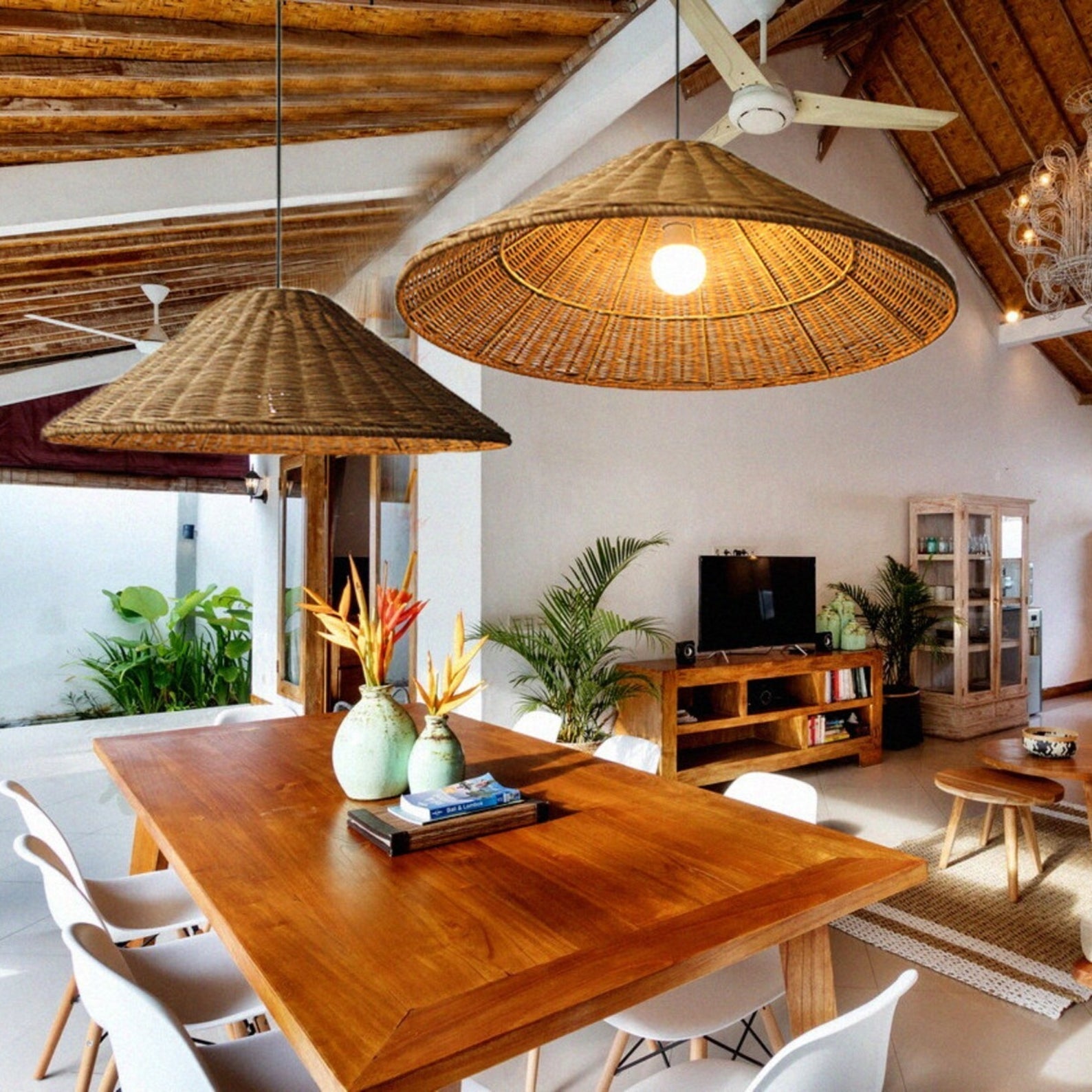 Muto Vintage Handmade LED Rattan Pendant Light Living Room - Lamp Copper