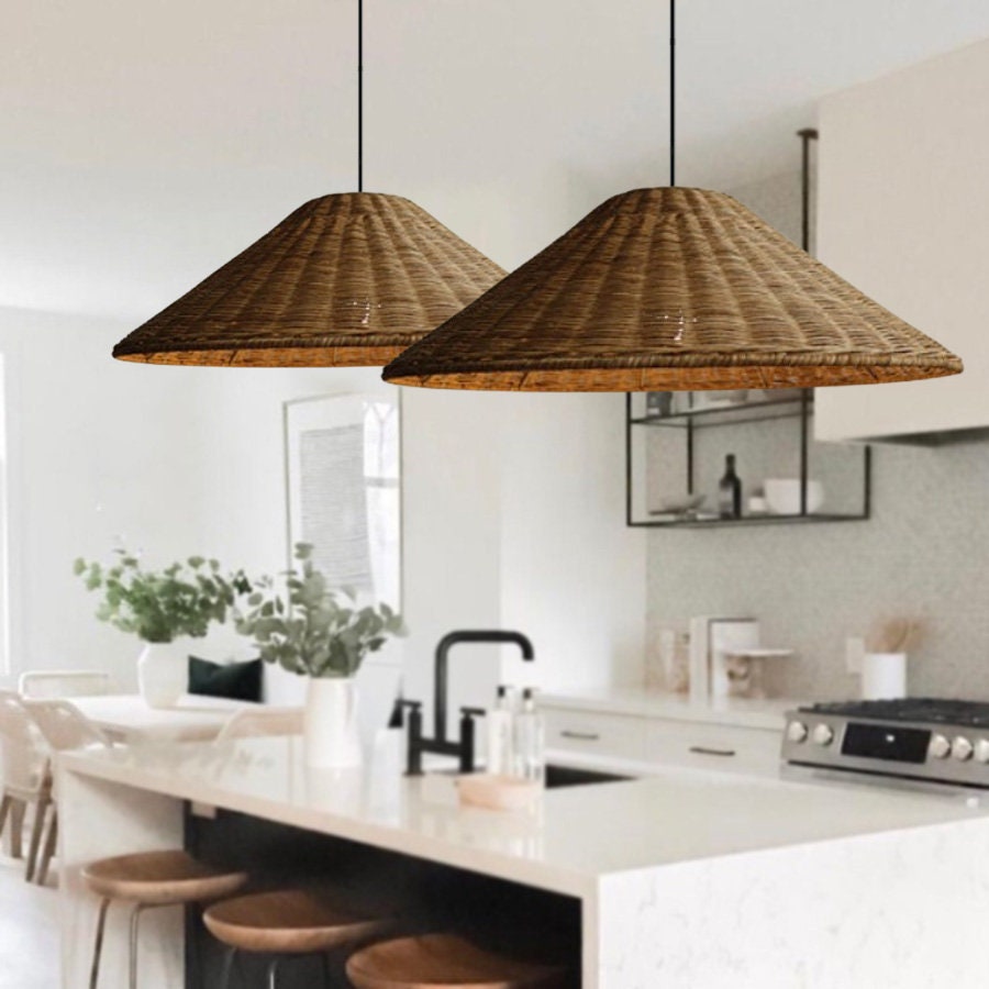 Muto Vintage Handmade LED Rattan Pendant Light Living Room - Lamp Copper