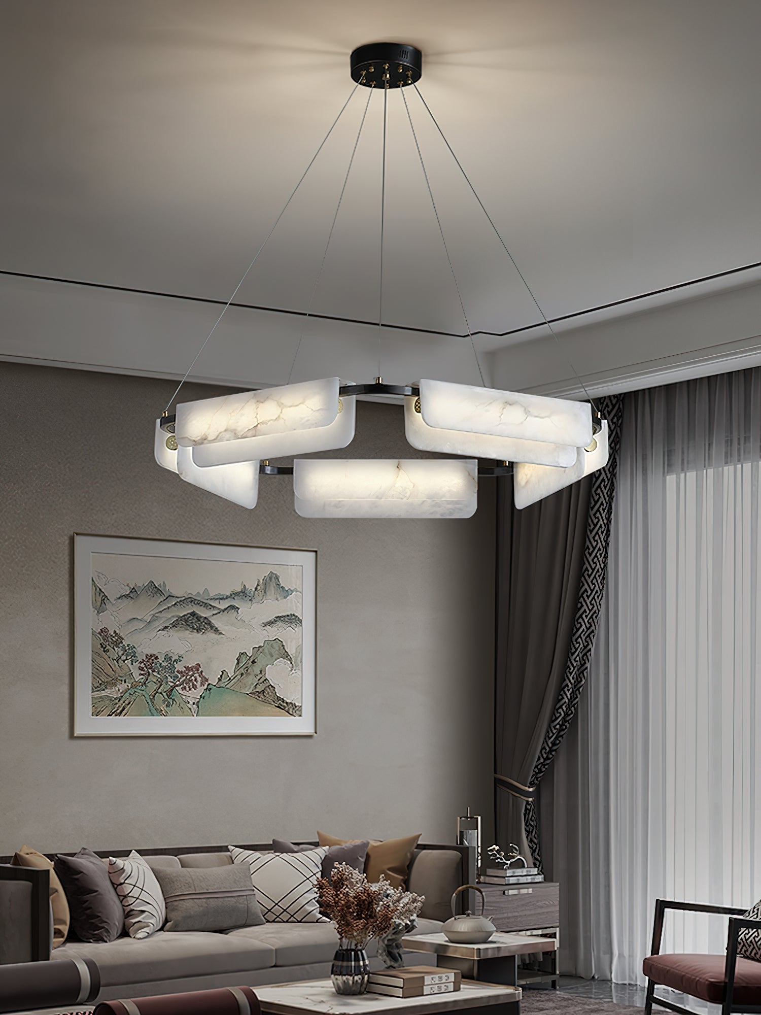 Syphaen Postmodern Luxury Metal Alabaster Chandelier - Lamp Copper