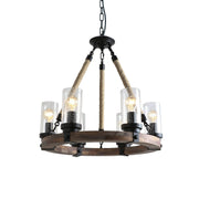 Zomiria Vintage Industrial Wagon Wheel Wooden Chandelier - Lamp Copper