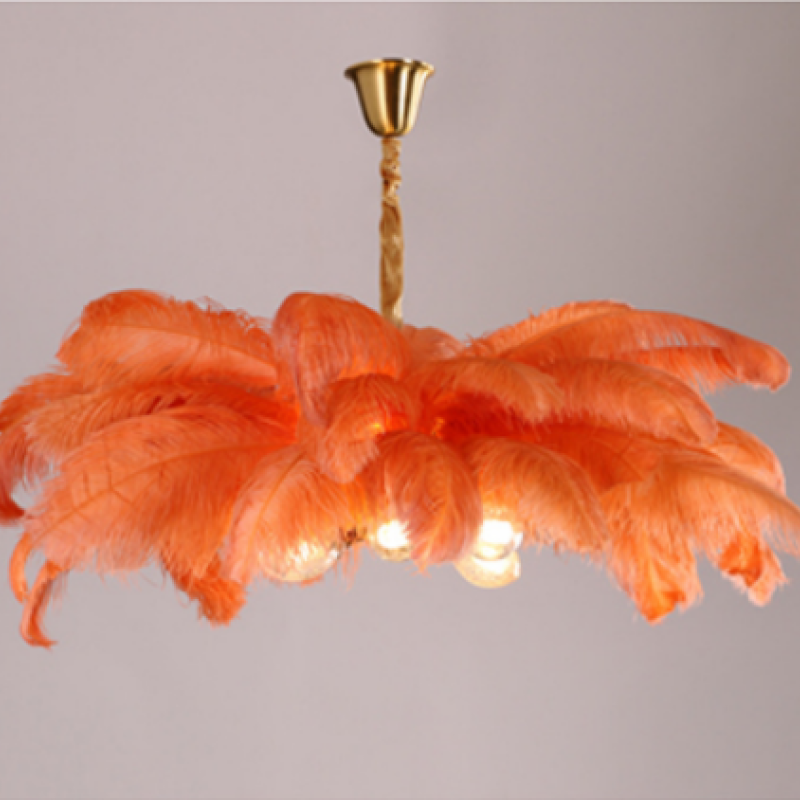 O'Moore Nordic Luxury Pendant Light, Brass/Feather - Lamp Copper