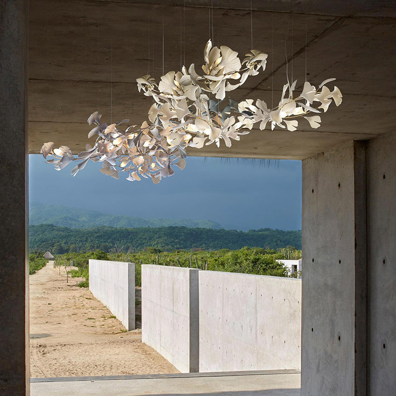 Olivia Luxury Ceramic Chandelier Large Foyer, Gingko leaf, Living Room - Lamp Copper
