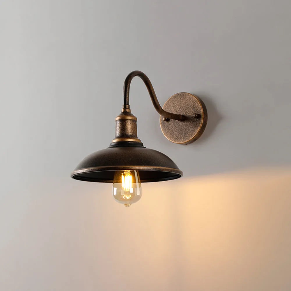 Ray Rustic Bowl Shaped Metal Wall Lamp, Antique Brass - Lamp Copper