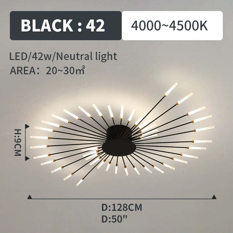 Wesley Flush-Mount Ceiling Light Fireworks, Black/Gold - Lamp Copper