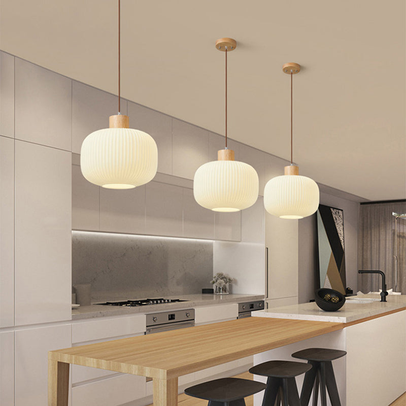 Muto Modern Wood/Glass Pendant Light, White - Lamp Copper