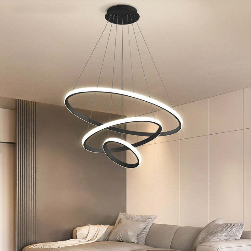 Zin Modern Ring Pendant Light, 2/3/4 Rings - Lamp Copper