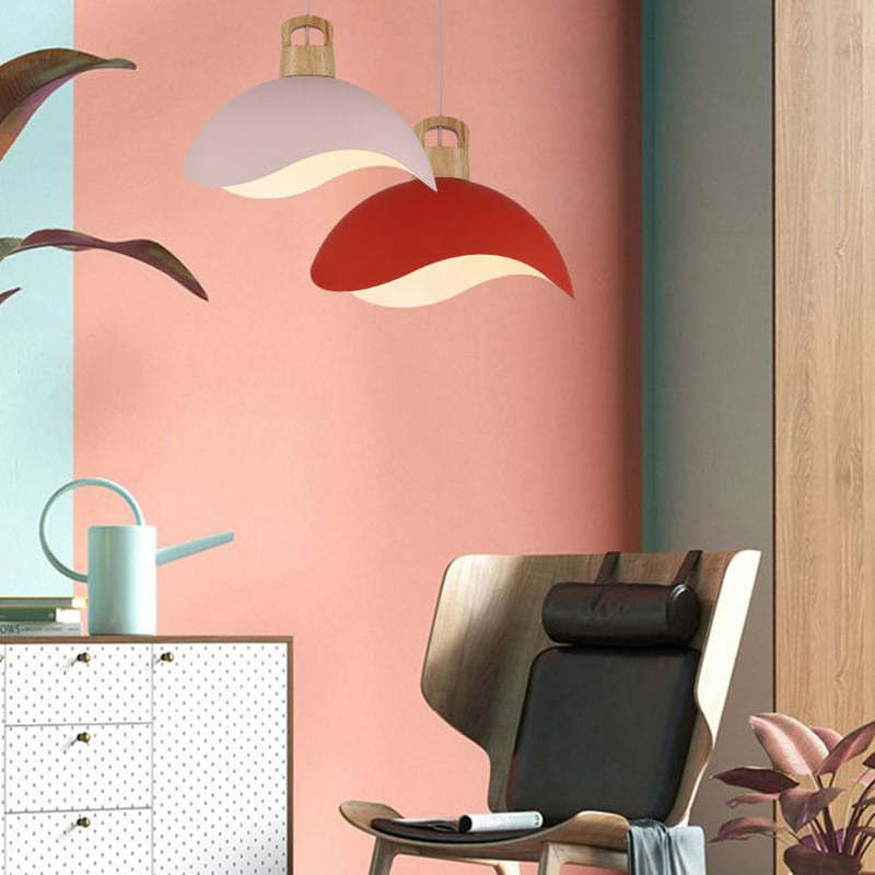 Valentina Colorful Shade Single Pendant Lights, Wood & Metal - Lamp Copper