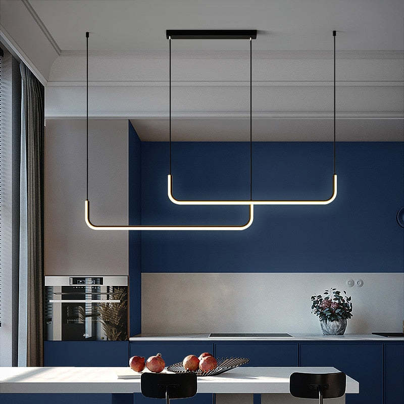 Clen Modern Linear Pendant Light Double Frame, Black/Gold - Lamp Copper