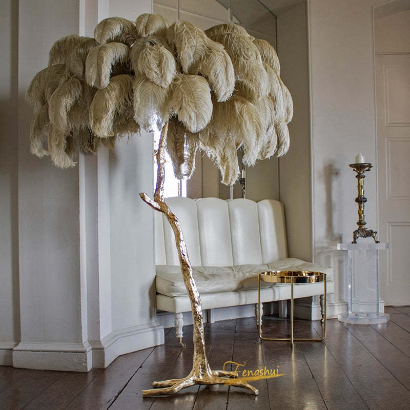 O'Moore Nordic Luxury Unique Ostrich Feather Floor Lamp/Table Lamp - Lamp Copper