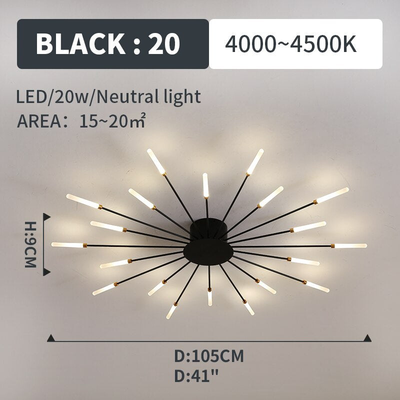 Wesley Flush-Mount Ceiling Light Fireworks, Black/Gold - Lamp Copper