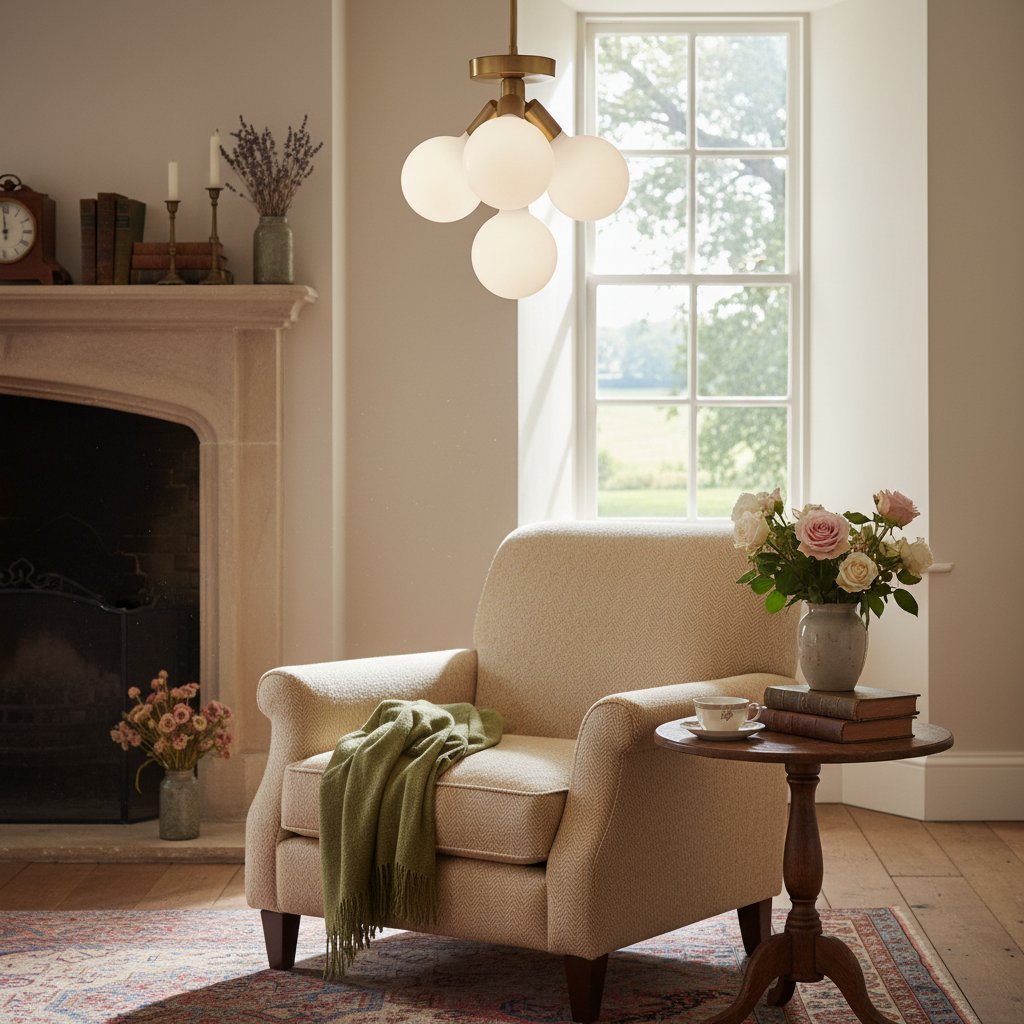 Pearl Opal White  Brass Flush Mount Light  Living Room
