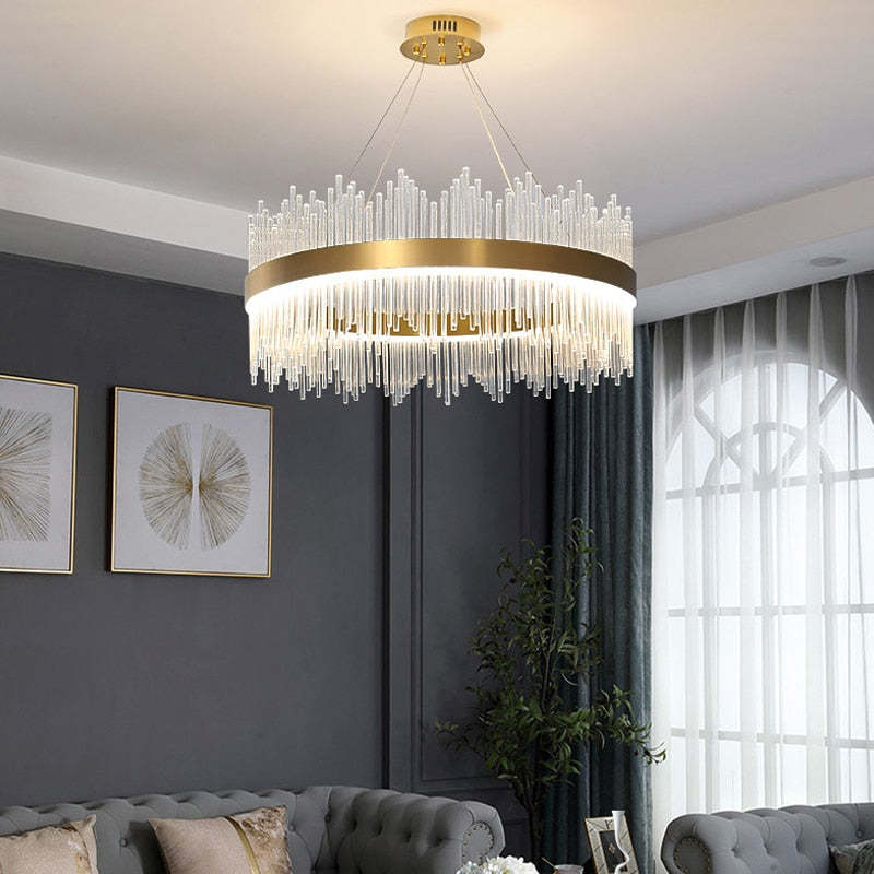 Kristy Modern Round/Rectangular Chain Chandelier, Gold - Lamp Copper