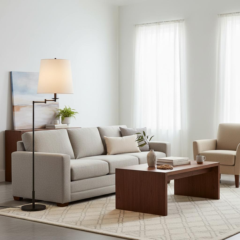 Lodge Brass Linen Floor Lamp
