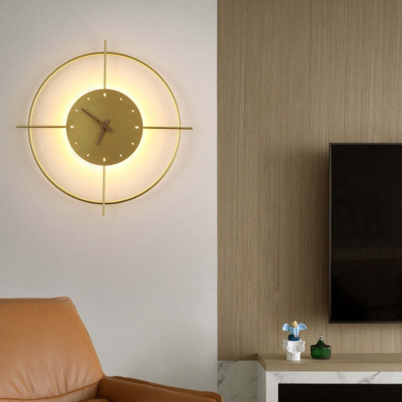Glint Modern Clock Round Wall Lamp, Gold/Black - Lamp Copper