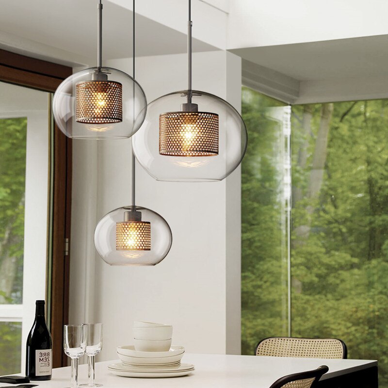 Hessa Contemporary Golden Pendant Light, Glass, Globe/Cylindric - Lamp Copper