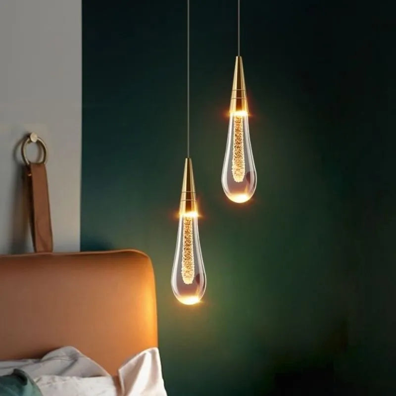 Kristy Pendant Light Crystal & Glass Droplet, Gold - Lamp Copper