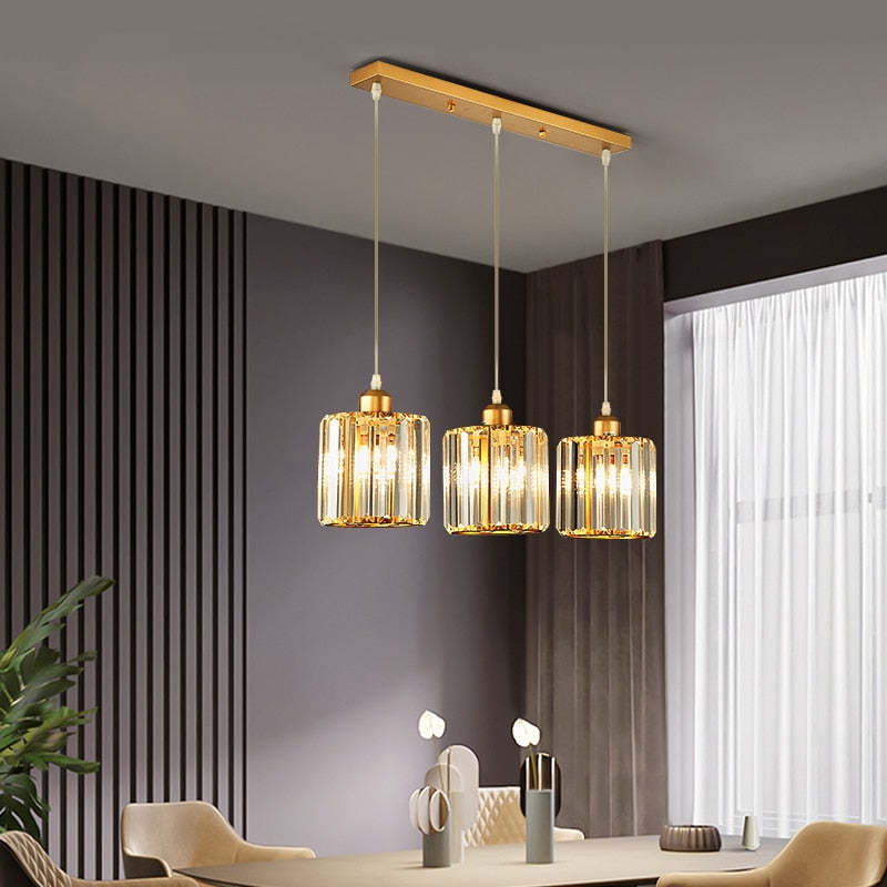 Vina Modern Cluster Cylinder Glass Pendant Light, Black/Gold - Lamp Copper