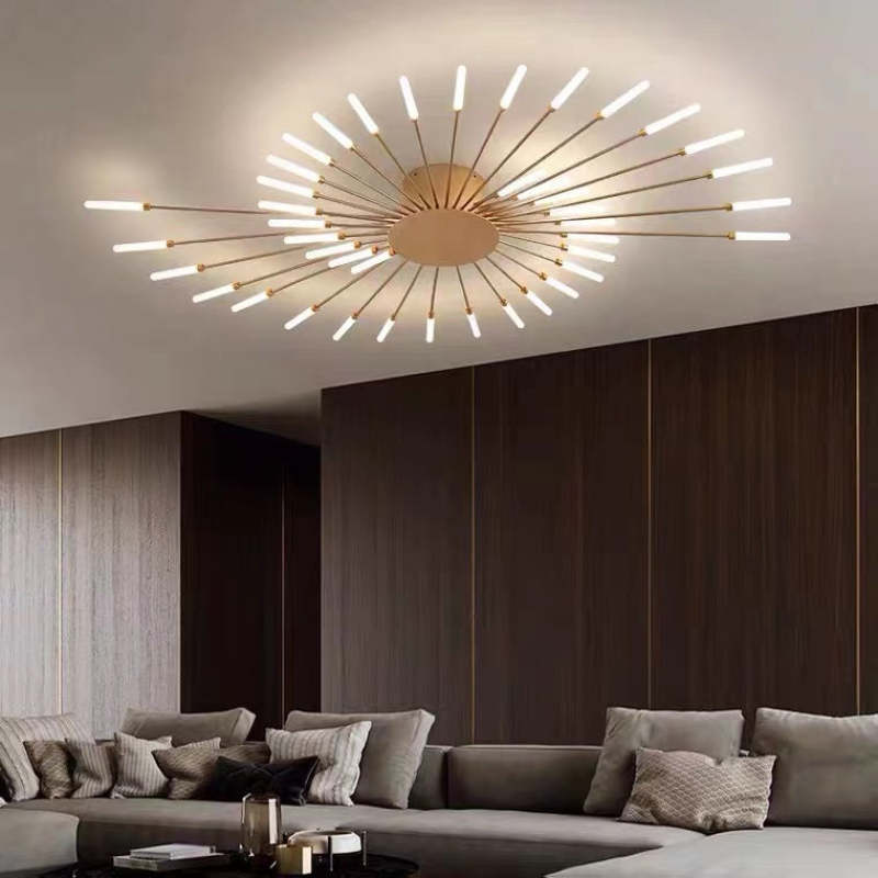 Wesley Flush-Mount Ceiling Light Fireworks, Black/Gold - Lamp Copper