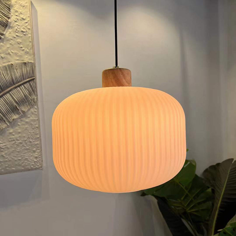 Muto Modern Wood/Glass Pendant Light, White - Lamp Copper
